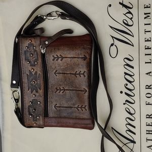 American West crossbody bag studded brown leather native tribal